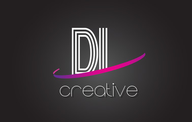 DL D L Letter Logo with Lines Design And Purple Swoosh.