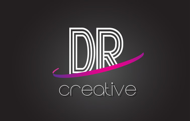 DR D R Letter Logo with Lines Design And Purple Swoosh.