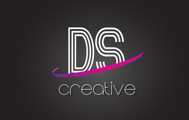 DS D S Letter Logo with Lines Design And Purple Swoosh.