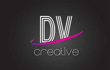 DV D V Letter Logo with Lines Design And Purple Swoosh.