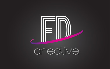 FD F D Letter Logo with Lines Design And Purple Swoosh.
