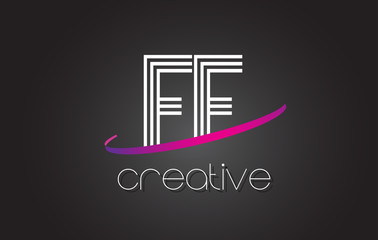 FF F F Letter Logo with Lines Design And Purple Swoosh.