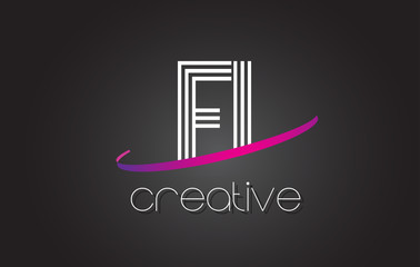 FI F I Letter Logo with Lines Design And Purple Swoosh.