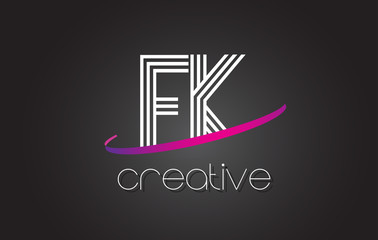 FK F K Letter Logo with Lines Design And Purple Swoosh.