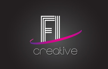 FL F L Letter Logo with Lines Design And Purple Swoosh.