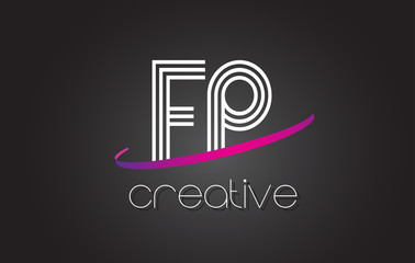 FP F P Letter Logo with Lines Design And Purple Swoosh.