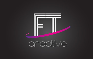 FT F T Letter Logo with Lines Design And Purple Swoosh.
