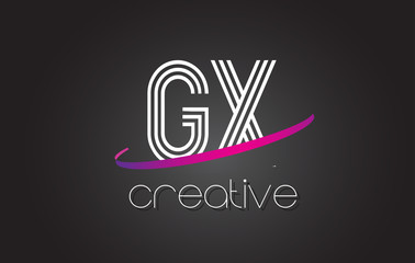 Fototapeta na wymiar GX G X Letter Logo with Lines Design And Purple Swoosh.