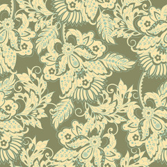 Vector Floral Illustration in asian textile style