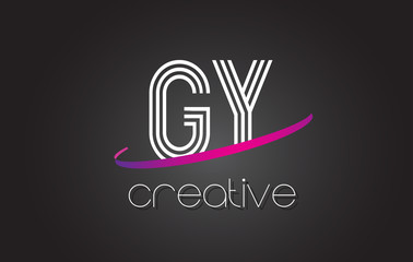GY G Y Letter Logo with Lines Design And Purple Swoosh.