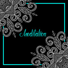 Vector oriental mandala with place for text in the middle, hand-drawn mandala square frame, Meditation lettering, Islam, Arabic, Indian motifs, EPS 10