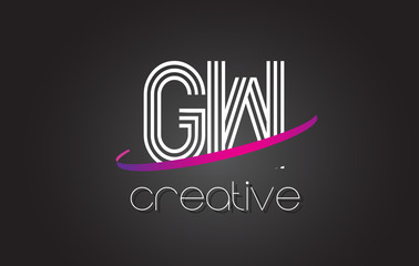 GW G W Letter Logo with Lines Design And Purple Swoosh.