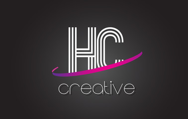 HC H C Letter Logo with Lines Design And Purple Swoosh.