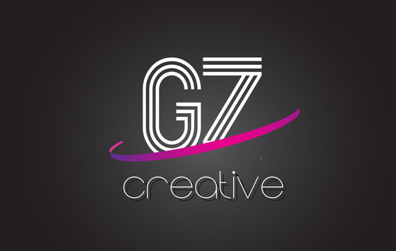 GZ G Z Letter Logo With Lines Design And Purple Swoosh.