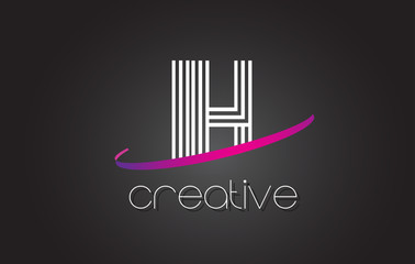 IH I H Letter Logo with Lines Design And Purple Swoosh.