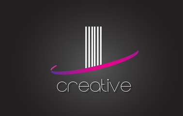 II I I Letter Logo with Lines Design And Purple Swoosh.