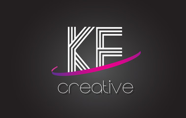 KE K E Letter Logo with Lines Design And Purple Swoosh.