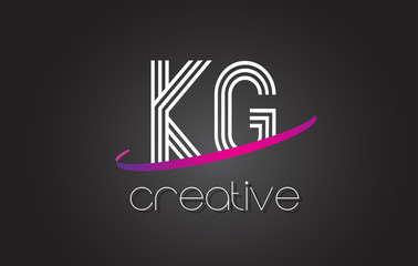 KG K G Letter Logo with Lines Design And Purple Swoosh.