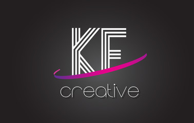 KF K F Letter Logo with Lines Design And Purple Swoosh.