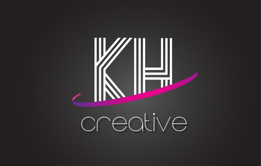 KH K H Letter Logo with Lines Design And Purple Swoosh.