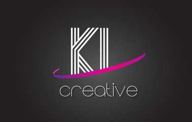 KL K L Letter Logo with Lines Design And Purple Swoosh.