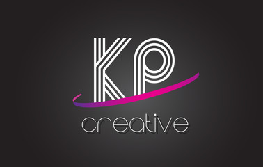 Naklejka premium KP K P Letter Logo with Lines Design And Purple Swoosh.