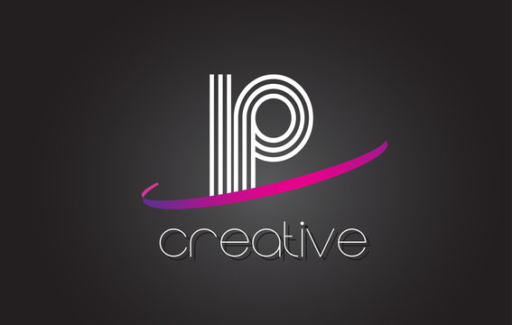 IP I P Letter Logo With Lines Design And Purple Swoosh.
