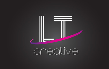 LT L T Letter Logo with Lines Design And Purple Swoosh.