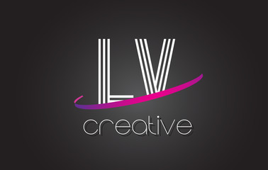 ,  L V Letter Logo with Lines Design And Purple Swoosh.