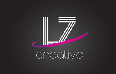 LZ L Z Letter Logo with Lines Design And Purple Swoosh.