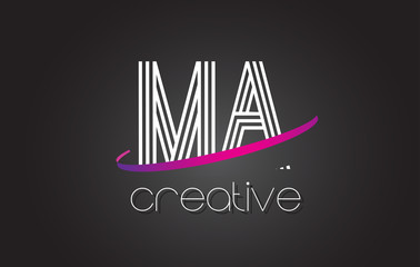 MA M A Letter Logo with Lines Design And Purple Swoosh.