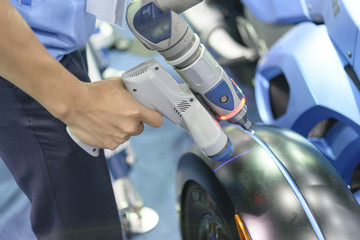 The 3D laser scan arm for reverse engineering. Reverse engineering  technology .