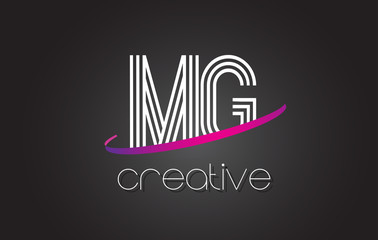 MG M G Letter Logo with Lines Design And Purple Swoosh.