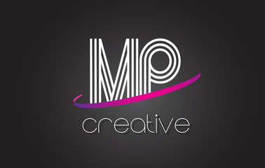 MP M P Letter Logo with Lines Design And Purple Swoosh.