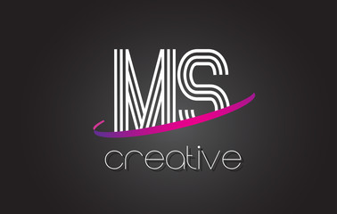 Naklejka premium MS M S Letter Logo with Lines Design And Purple Swoosh.