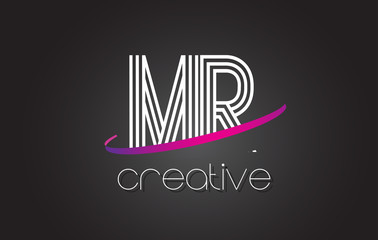 MR M R Letter Logo with Lines Design And Purple Swoosh.