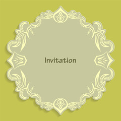 Template cut out of paper cards with kaligraficheskim gold pattern. Design a wedding invitation or an invitation to another event. Vintage label for different goods. Vector billet for laser cutting.