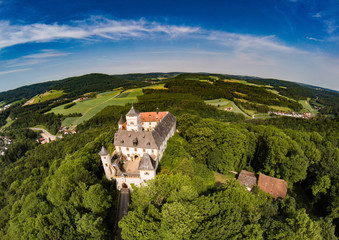 Fototapeta na wymiar Aerial photo of castle Greifenstein at the franconian suisse, Germany - Bavaria