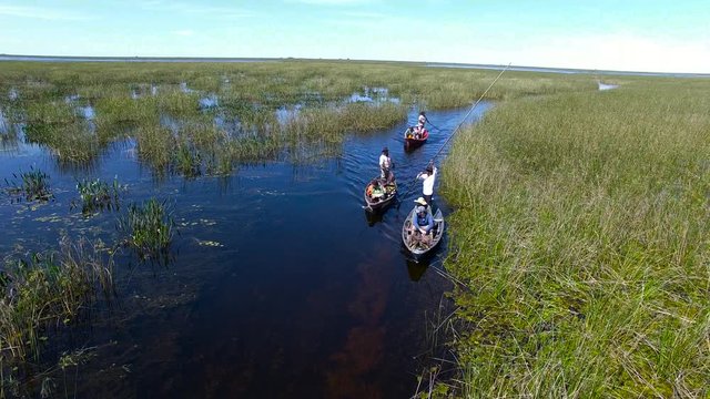 Tourists canoeing in Ibera Wetlands, Corrientes Province, Argentina
