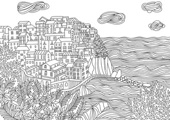 Coloring for adult with Monterosso al Mare.