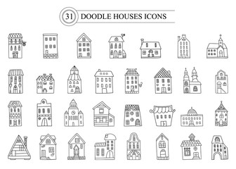 Set of vector doodle icon european houses