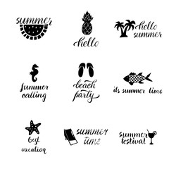  Hand drawn calligraphic lettering about summer