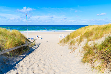 Path to Kampen beach on sunny summer day, Sylt island, North Sea, Germany