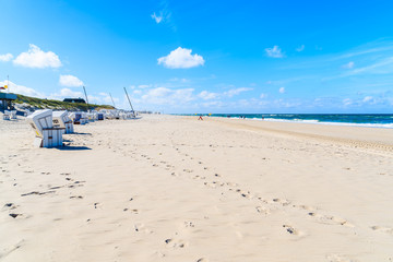 View of beautiful Kampen beach on sunny summer day, Sylt island, North Sea, Germany
