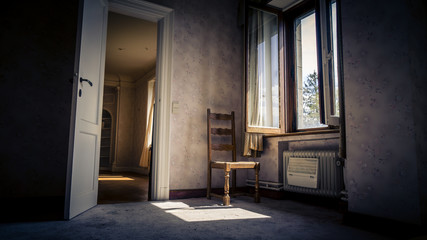 Urbex Chateau Wolfenstein Stuhl am Fenster