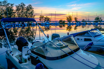 Fototapeta premium Motorboat in marina