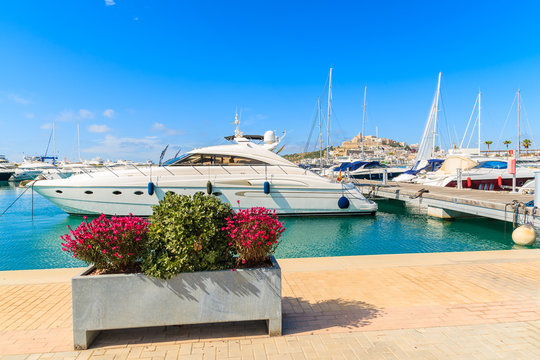 Luxury motor and sailing boats in Ibiza (Eivissa) port on Ibiza island, Spain