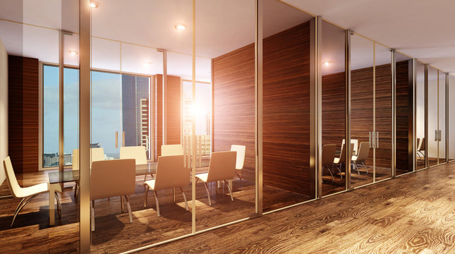 office in open space, sunset. 3D rendering