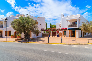 Street with typical architecture of Sant Carles de Peralta village with whitewashed houses, Ibiza island, Spain © pkazmierczak