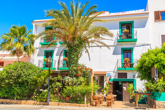 Traditional house and restaurant in Sant Joan de Labritja village in countryside area of Ibiza island, Spain